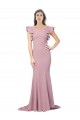 Cheap Flutter Sleeves Low V-Back High Round Neck Formal Crepe Bridesmaid Dress / Prom Dress UK