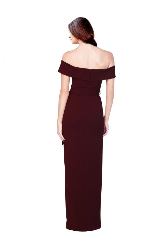 Cheap Off the Shoulder Long Formal Crepe Bridesmaid Dress / Prom Dress with Waist Tie UK