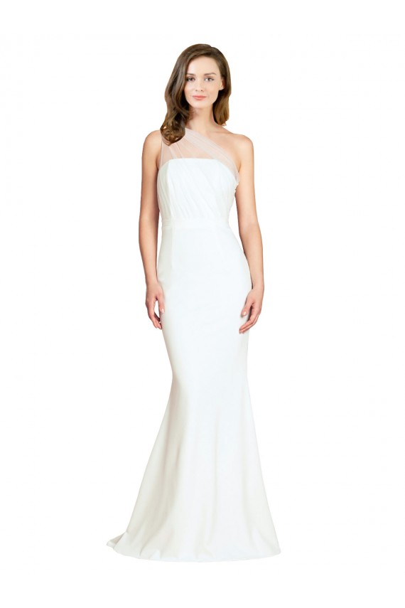 Cheap Soft Tulle Shoulder Overlay Mermaid One Shoulder Formal Crepe Bridesmaid Dress UK