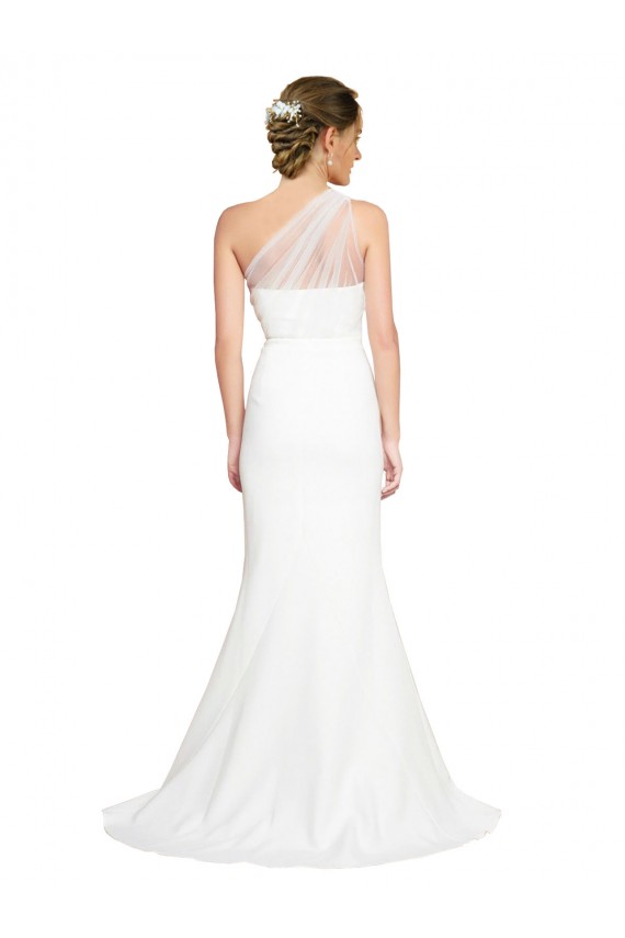 Cheap Soft Tulle Shoulder Overlay Mermaid One Shoulder Formal Crepe Bridesmaid Dress UK