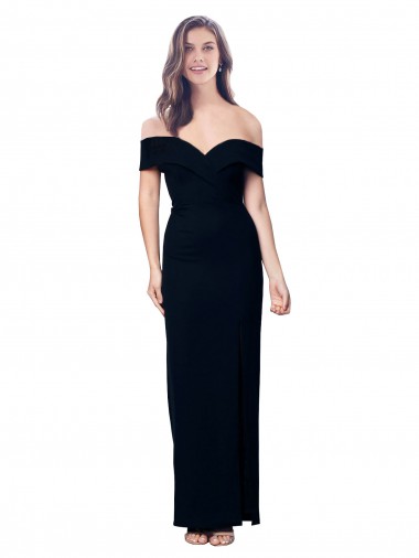 Cheap Off the Shoulder Long Full Length Formal Crepe Bridesmaid Dress / Prom Dress with Side Split UK