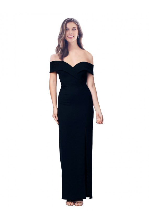 Cheap Off the Shoulder Long Full Length Formal Crepe Bridesmaid Dress / Prom Dress with Side Split UK