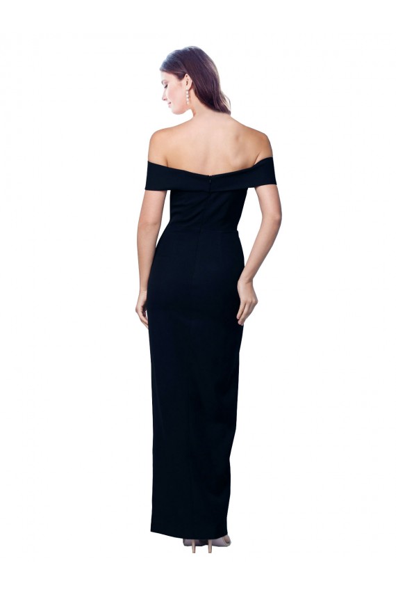 Cheap Off the Shoulder Long Full Length Formal Crepe Bridesmaid Dress / Prom Dress with Side Split UK