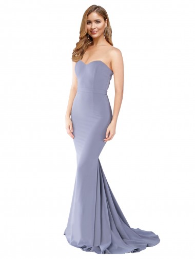 Cheap Long Strapless Sweetheart Sweep Train Formal Crepe Bridesmaid Dress / Prom Dress with Low Back UK