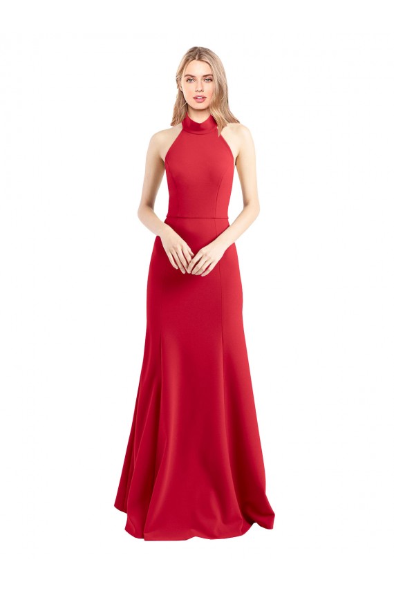 Cheap Sleek Fit and Flare High Neck Halter Stretch Formal Crepe Bridesmaid Dress / Prom Dress with Open Back UK