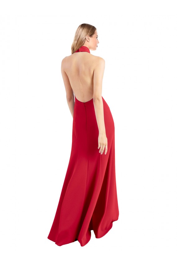 Cheap Sleek Fit and Flare High Neck Halter Stretch Formal Crepe Bridesmaid Dress / Prom Dress with Open Back UK