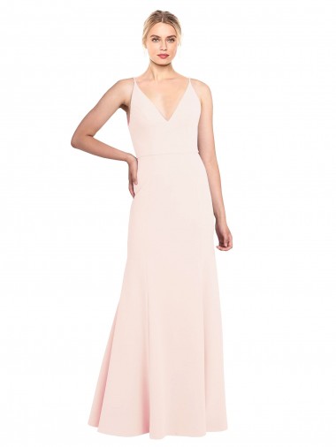 Cheap Slim A-Line V-Neck Long Stretch Formal Crepe Bridesmaid Dress / Prom Dress with V-Back UK