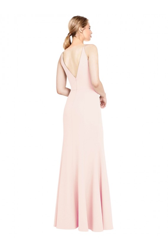 Cheap Slim A-Line V-Neck Long Stretch Formal Crepe Bridesmaid Dress / Prom Dress with V-Back UK