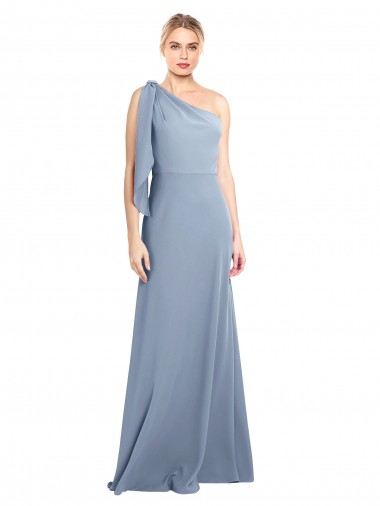 Cheap Draped Flutter Sleeves One Shoulder Stretch Formal Crepe Bridesmaid Dress / Prom Dress UK