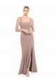 Cheap Square Neck Fit and Flare Long Stretch Crepe Bridesmaid Dress / Prom Dress with Side Slit UK