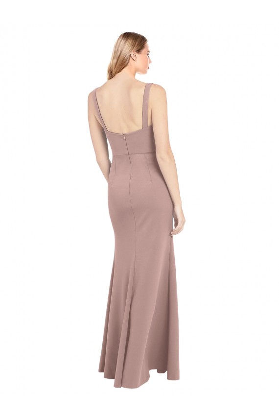 Cheap Square Neck Fit and Flare Long Stretch Crepe Bridesmaid Dress / Prom Dress with Side Slit UK