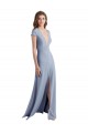 Cheap Plunging V-Neck Cap Sleeves Stretch Crepe Bridesmaid Dress / Prom Dress with Front Slit UK