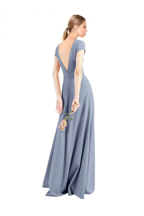 Cheap Plunging V-Neck Cap Sleeves Stretch Crepe Bridesmaid Dress / Prom Dress with Front Slit UK