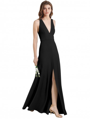 Cheap Sleek Halter V-Neck Long A-Line Stretch Formal Crepe Bridesmaid Dress / Prom Dress with Front Slit UK