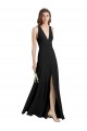 Cheap Sleek Halter V-Neck Long A-Line Stretch Formal Crepe Bridesmaid Dress / Prom Dress with Front Slit UK