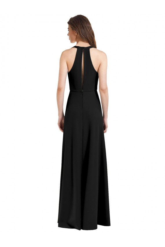 Cheap Sleek Halter V-Neck Long A-Line Stretch Formal Crepe Bridesmaid Dress / Prom Dress with Front Slit UK
