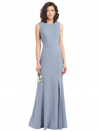 Cheap Boat Neckline and Sleek Fit and Flare Crepe Bridesmaid Dress with Keyhole Back UK