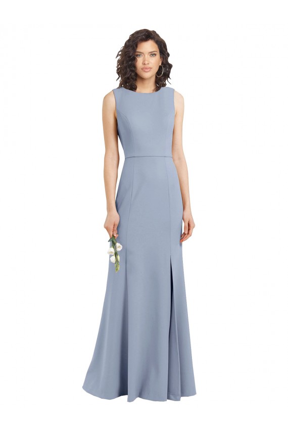 Cheap Boat Neckline and Sleek Fit and Flare Crepe Bridesmaid Dress with Keyhole Back UK