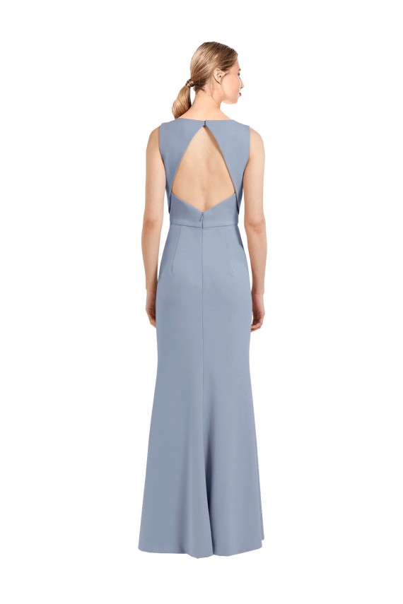Cheap Boat Neckline and Sleek Fit and Flare Crepe Bridesmaid Dress with Keyhole Back UK