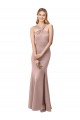 Cheap Long Floor Length High Neck Fit and Flare Stretch Crepe Bridesmaid Dress / Prom Dress with Side Slit UK