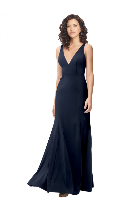 Cheap Classic V-Neck Long Stretch Formal Crepe Bridesmaid Dress / Prom Dress with V-Back UK
