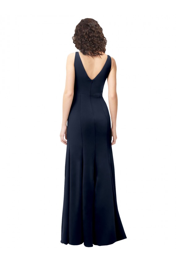 Cheap Classic V-Neck Long Stretch Formal Crepe Bridesmaid Dress / Prom Dress with V-Back UK