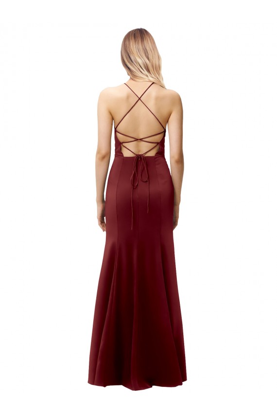 Cheap Fit and Flare Halter Neckline Stretch Formal Crepe Bridesmaid Dress / Prom Dress with Strappy Back UK