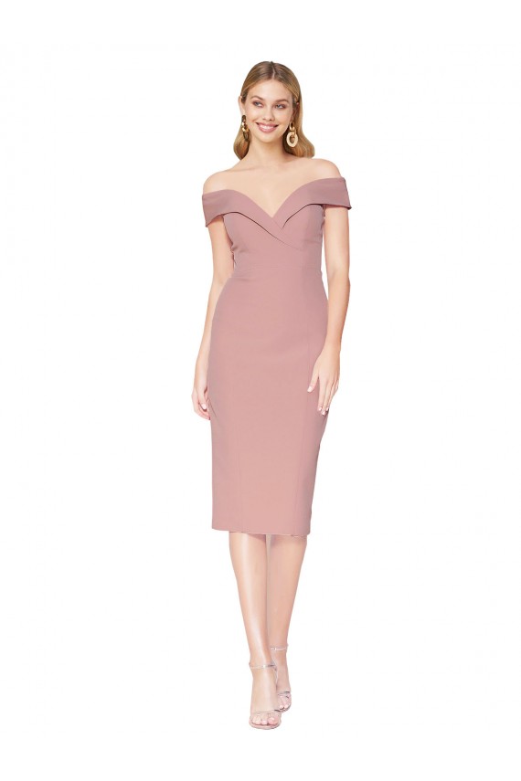 Cheap Cocktail Knee Length Off the Shoulder Sweetheart Formal Crepe Bridesmaid Dress / Prom Dress UK