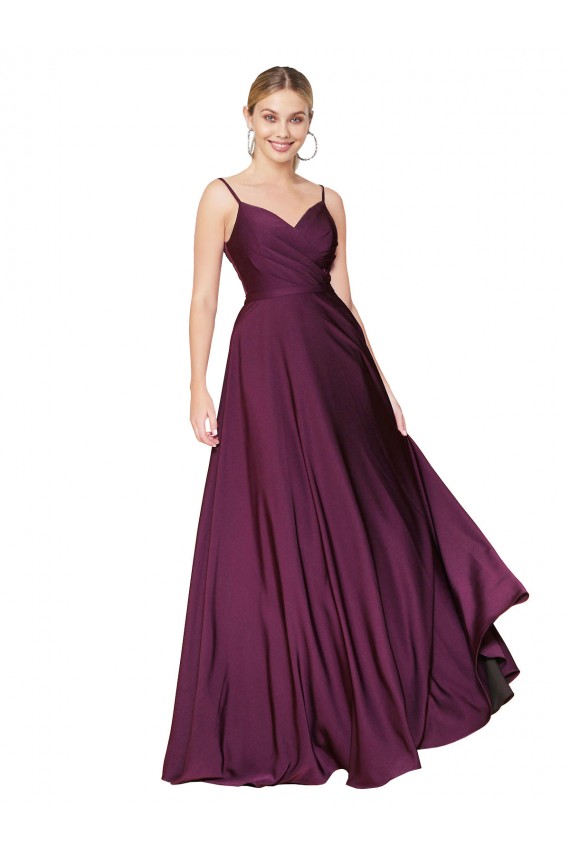 Cheap High Neck Spaghetti Straps Long V-Back Formal Crepe Bridesmaid Dress / Prom Dress UK