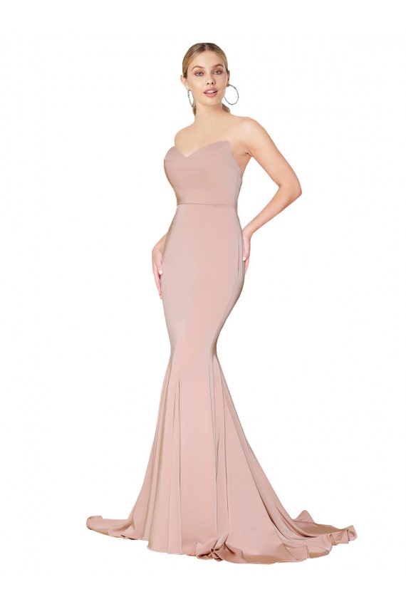 Cheap Sweep Train Sweetheart Long Mermaid Formal Crepe Bridesmaid Dress / Prom Dress Low Back UK