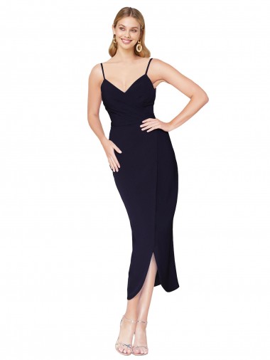 Cheap High Neck Spaghetti Straps Formal Crepe Short Cocktail Wrap Bridesmaid Dress / Prom Dress UK