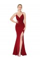 Cheap Spaghetti Straps V-Neck Long Formal Crepe Dress with High Slit UK