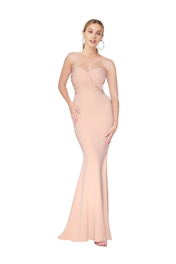 Cheap Sweetheart Shirred Neck Long Floor Length Formal Crepe Bridesmaid Dress / Prom Dress UK