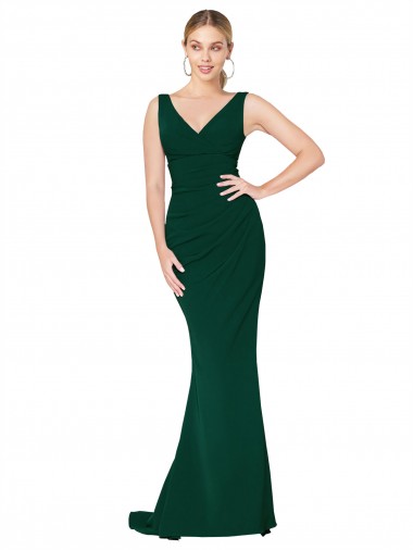 Cheap V-Neck Floor Length Long Formal Crepe Mermaid Bridesmaid Dress / Prom Dress UK