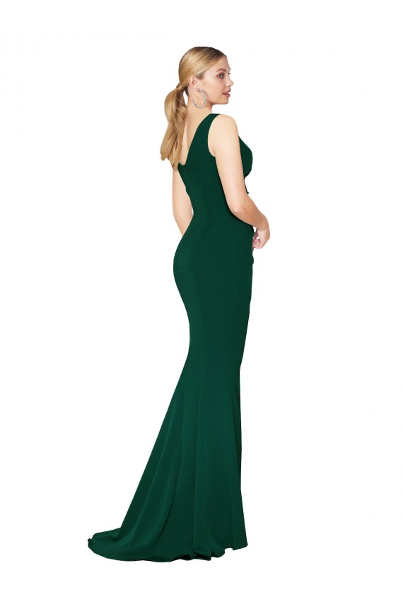 Cheap V-Neck Floor Length Long Formal Crepe Mermaid Bridesmaid Dress / Prom Dress UK