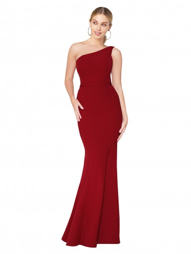 Cheap One Shoulder Long High Neck Sleeveless Mermaid Formal Crepe Bridesmaid Dress / Prom Dress UK