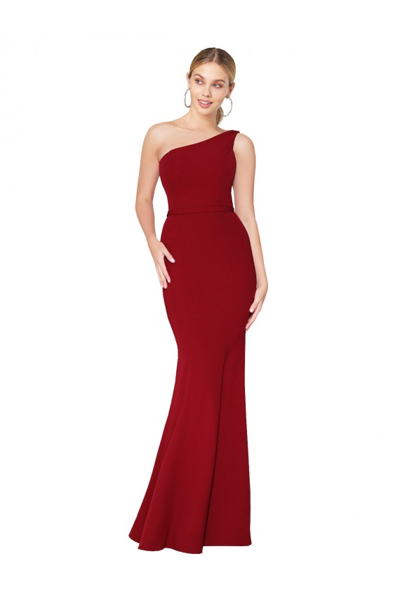 Cheap One Shoulder Long High Neck Sleeveless Mermaid Formal Crepe Bridesmaid Dress / Prom Dress UK