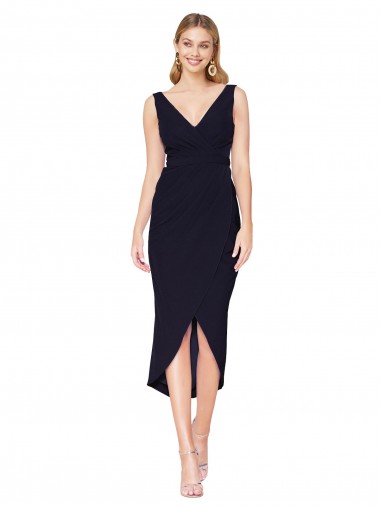 Cheap Knee Length V-Neck Formal Crepe Short Cocktail Wrap Bridesmaid Dress / Prom Dress UK