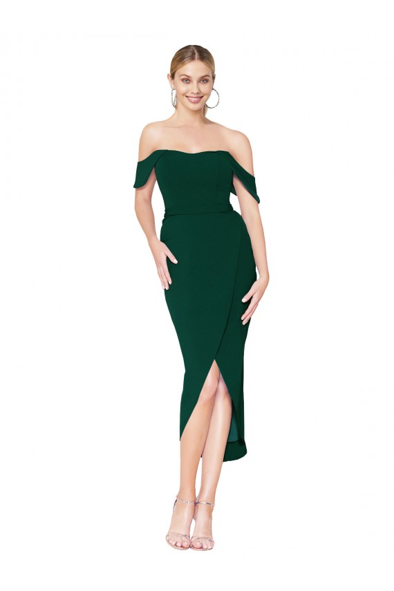 Cheap Off the Shoulder Knee Length Formal Crepe Short Cocktail Wrap Bridesmaid Dress / Prom Dress UK
