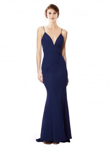 Cheap Deep V-Neck Spaghetti Straps Mermaid Formal Crepe Bridesmaid Dress / Prom Dress UK