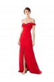 Cheap Off the Shoulder Chapel Train Formal Crepe Bridesmaid Dress / Prom Dress with Thigh-High slit UK