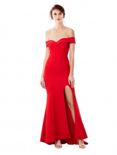 Cheap Off the Shoulder Sweetheart Maxi Formal Crepe Bridesmaid Dress / Prom Dress With Thigh Split and Train UK