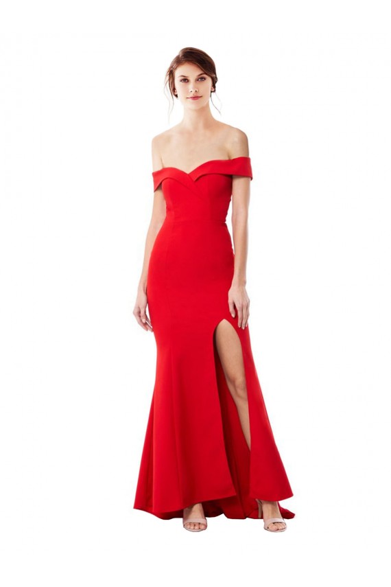Cheap Off the Shoulder Sweetheart Maxi Formal Crepe Bridesmaid Dress / Prom Dress With Thigh Split and Train UK