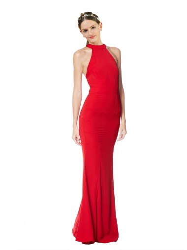 Cheap Halter Neck Keyhole Back Sleeveless Formal Crepe Maxi Bridesmaid Dress / Prom Dress UK