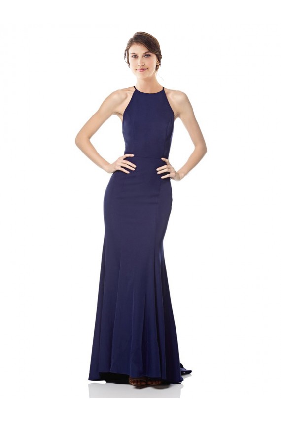 Cheap High Neck Fishtail Formal Crepe Bridesmaid Dress / Prom Dress with Open Back Detail UK