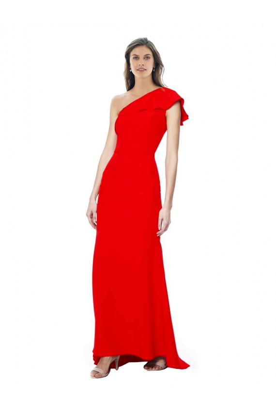 Cheap High Neck Ruffle Frill One Shoulder Maxi Formal Crepe Bridesmaid Dress / Prom Dress UK