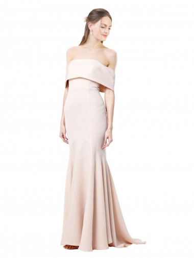 Cheap Mermaid Bardot Maxi Formal Crepe Bridesmiad Dress with Fishtail Train UK