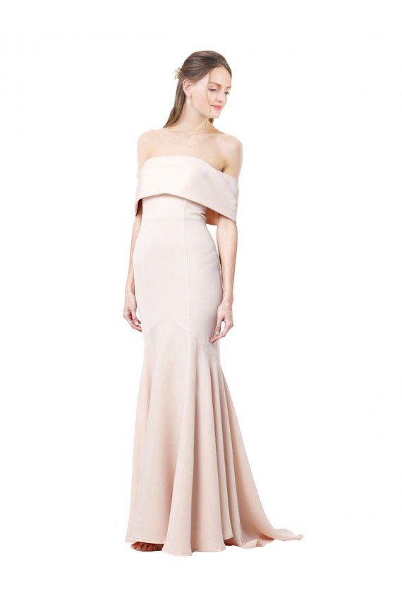 Cheap Mermaid Bardot Maxi Formal Crepe Bridesmiad Dress with Fishtail Train UK