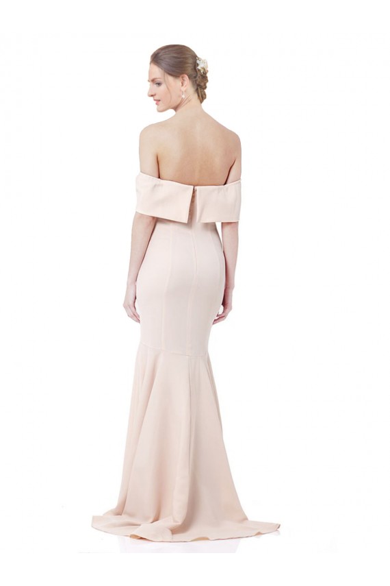 Cheap Mermaid Bardot Maxi Formal Crepe Bridesmiad Dress with Fishtail Train UK