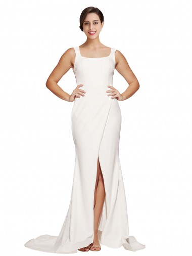Cheap Square Neck Long Sheath Sweep Train Crepe Bridesmaid Dress / Prom Dress  UK